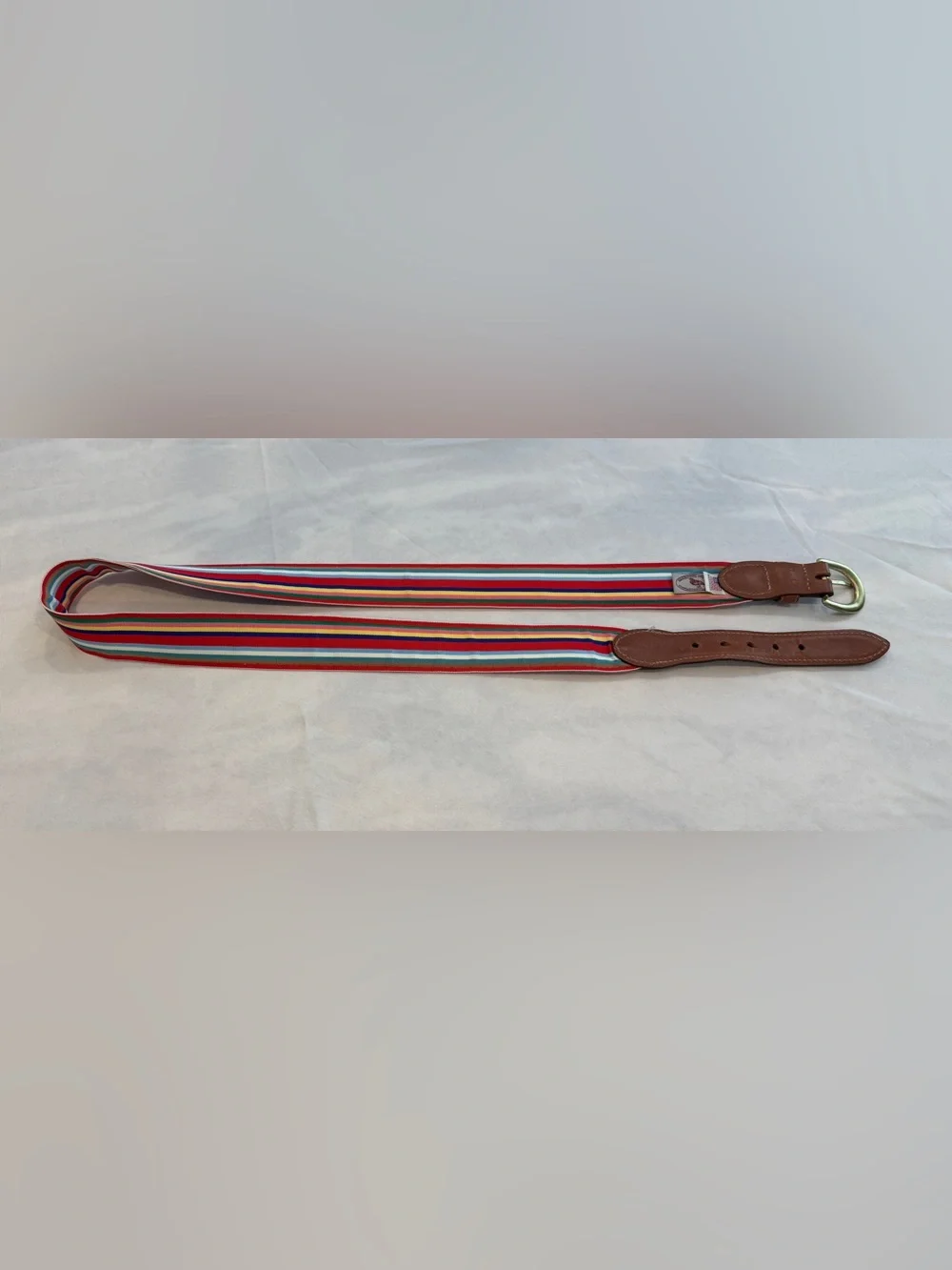 Barrons—Hunter Multicolor Stripe Belt with Brown Leather/Brass Buckle Sz 40